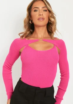 Coraline Pink Cut Out Shoulder Knit Bodysuit