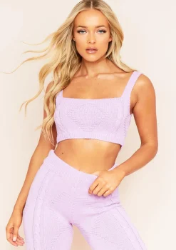 Cruz Lilac Cable Knitted Ribbed Crop Top