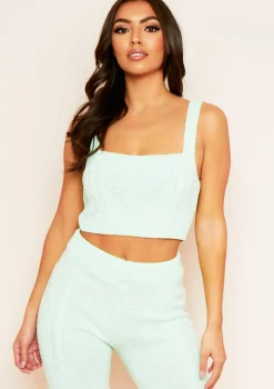 Cruz Mint Green Cable Knitted Ribbed Crop Top