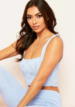 Cruz Pale Blue Cable Knitted Ribbed Crop Top