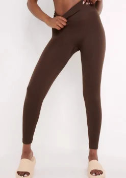 Cyndi Chocolate Seamless Ribbed High Waisted Leggings