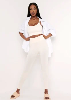 Cyndi Cream Seamless Ribbed High Waisted Leggings