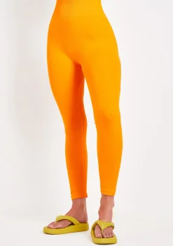 Cyndi Orange Seamless Ribbed High Waisted Leggings