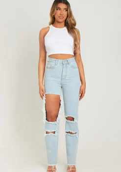 Cyntoia Blue High Waisted Cut Out Ripped Denim Jeans