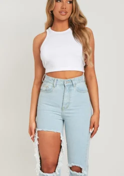 Cyntoia Blue High Waisted Cut Out Ripped Denim Jeans