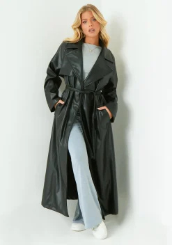 Dani Black Leather Trench Coat