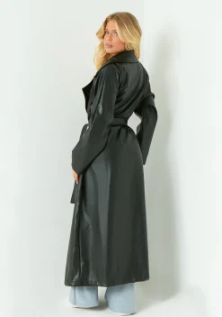 Dani Black Leather Trench Coat