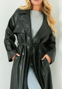 Dani Black Leather Trench Coat