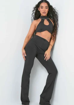 Daniella Black Diamante High Neck Jumpsuit