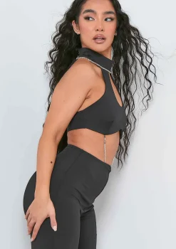 Daniella Black Diamante High Neck Jumpsuit