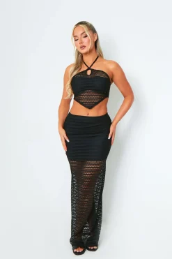 Danielle Black Crochet Maxi Skirt