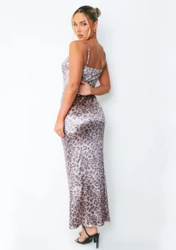 Danielle Leopard Print Strappy Velour Maxi Dress