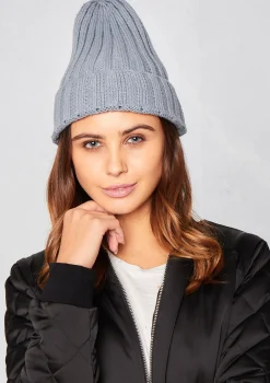 Danni Grey Plain Ribbed Beanie