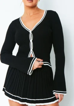 Darcie Black Pleated Mini Skirt With White Trim