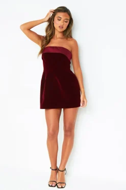 Demi Burgundy Velvet Satin Fold Over Mini Dress