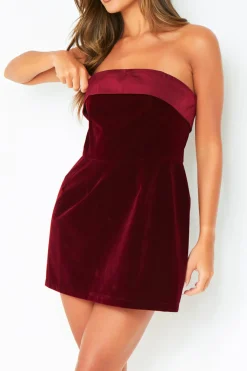 Demi Burgundy Velvet Satin Fold Over Mini Dress