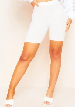 Derica White Ribbed Knit Cycle Shorts