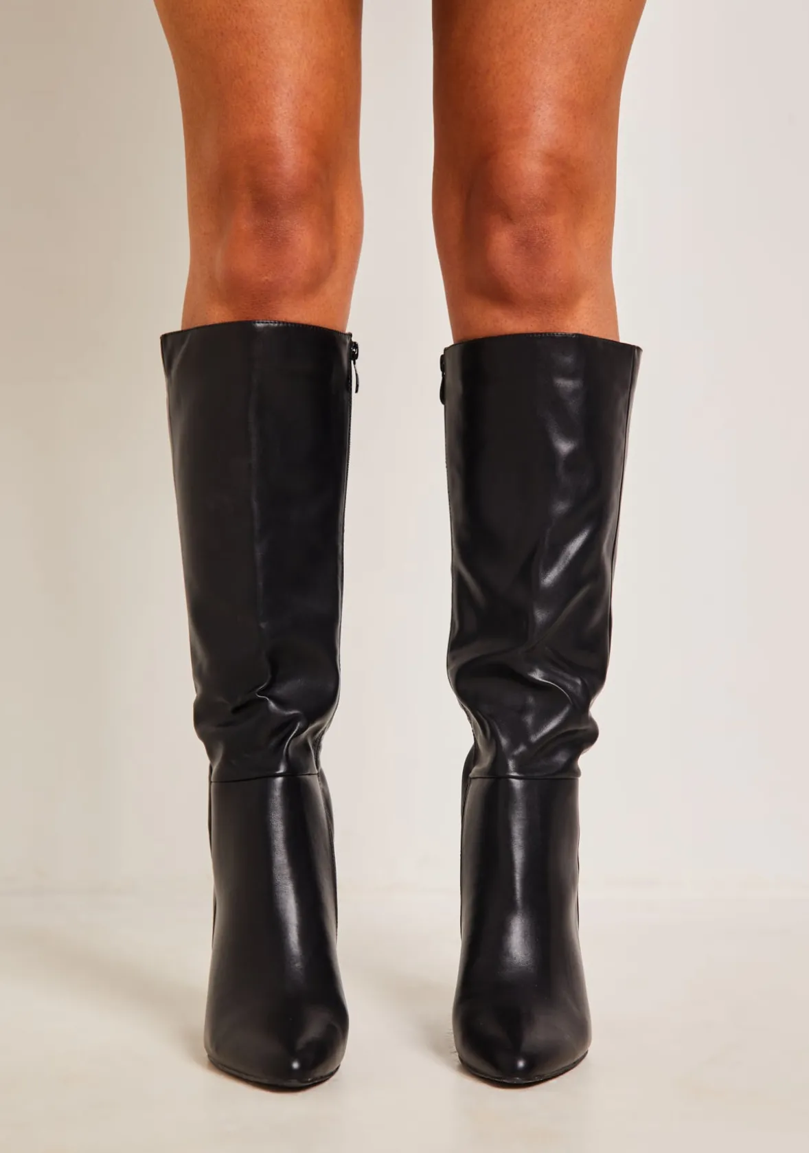 Devyn Black Knee High Heeled Leather Boots