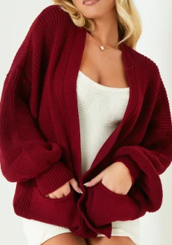 Devyn Wine Balloon Sleeve Cardigan