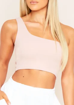 Diane Rose Pink One Shoulder Basic Crop Top