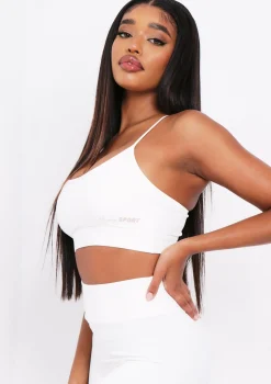 Eleanor Cream Missy Sport Strappy Crop Gym Top