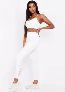 Eleanor Cream Missy Sport Strappy Crop Gym Top