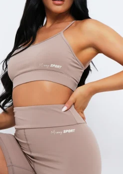Eleanor Mocha Missy Sport Strappy Crop Gym Top