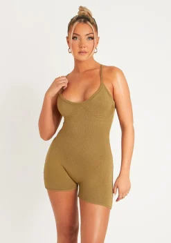 Eliana Olive Thick Knitted Unitard