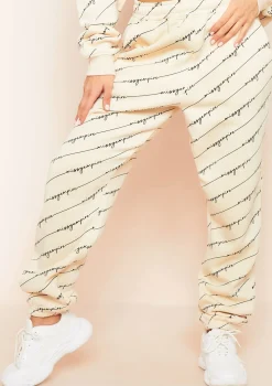 Eliora Cream Missy Empire Repetitive Slogan Joggers