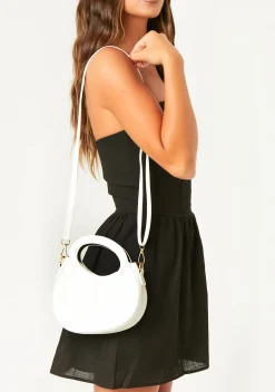 Eliza White Oval Top Handle Crossbody Bag