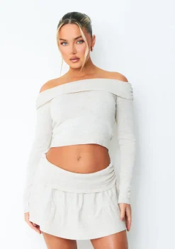Ella Beige Ruched Fold Over Top
