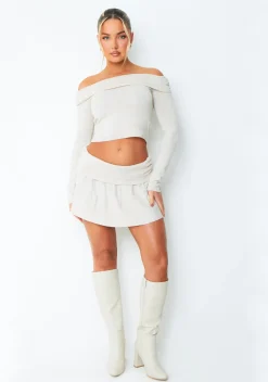 Ella Beige Ruched Fold Over Top