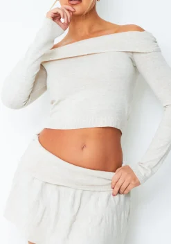 Ella Beige Ruched Fold Over Top
