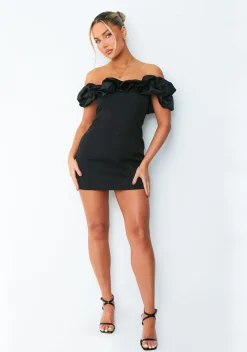 Ella Black Bardot Off Shoulder Frill Mini Dress