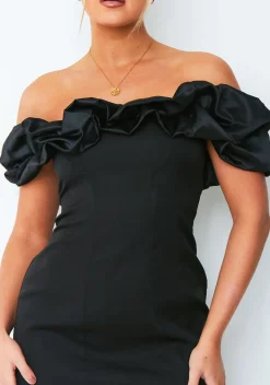 Ella Black Bardot Off Shoulder Frill Mini Dress