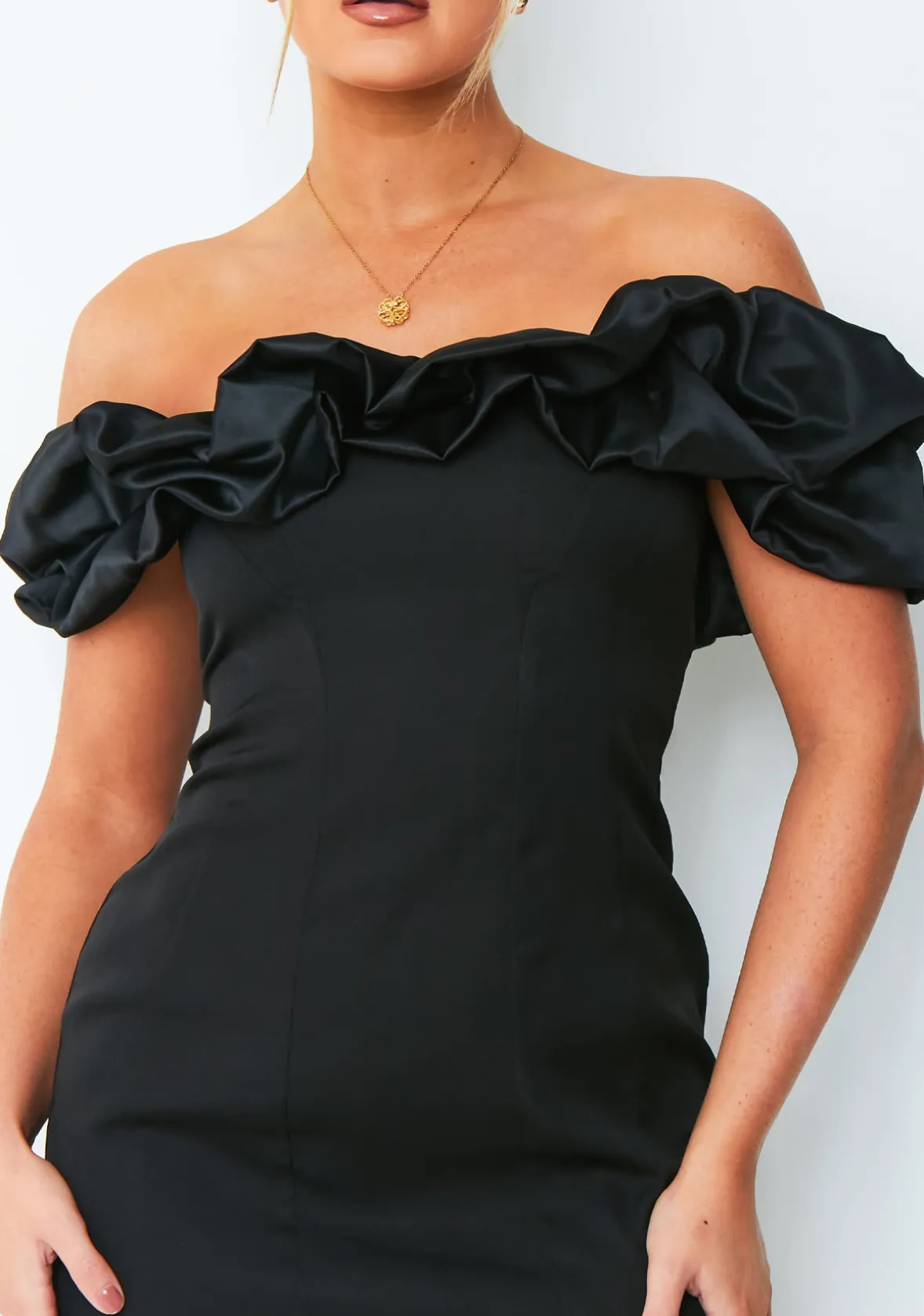 Ella Black Bardot Off Shoulder Frill Mini Dress