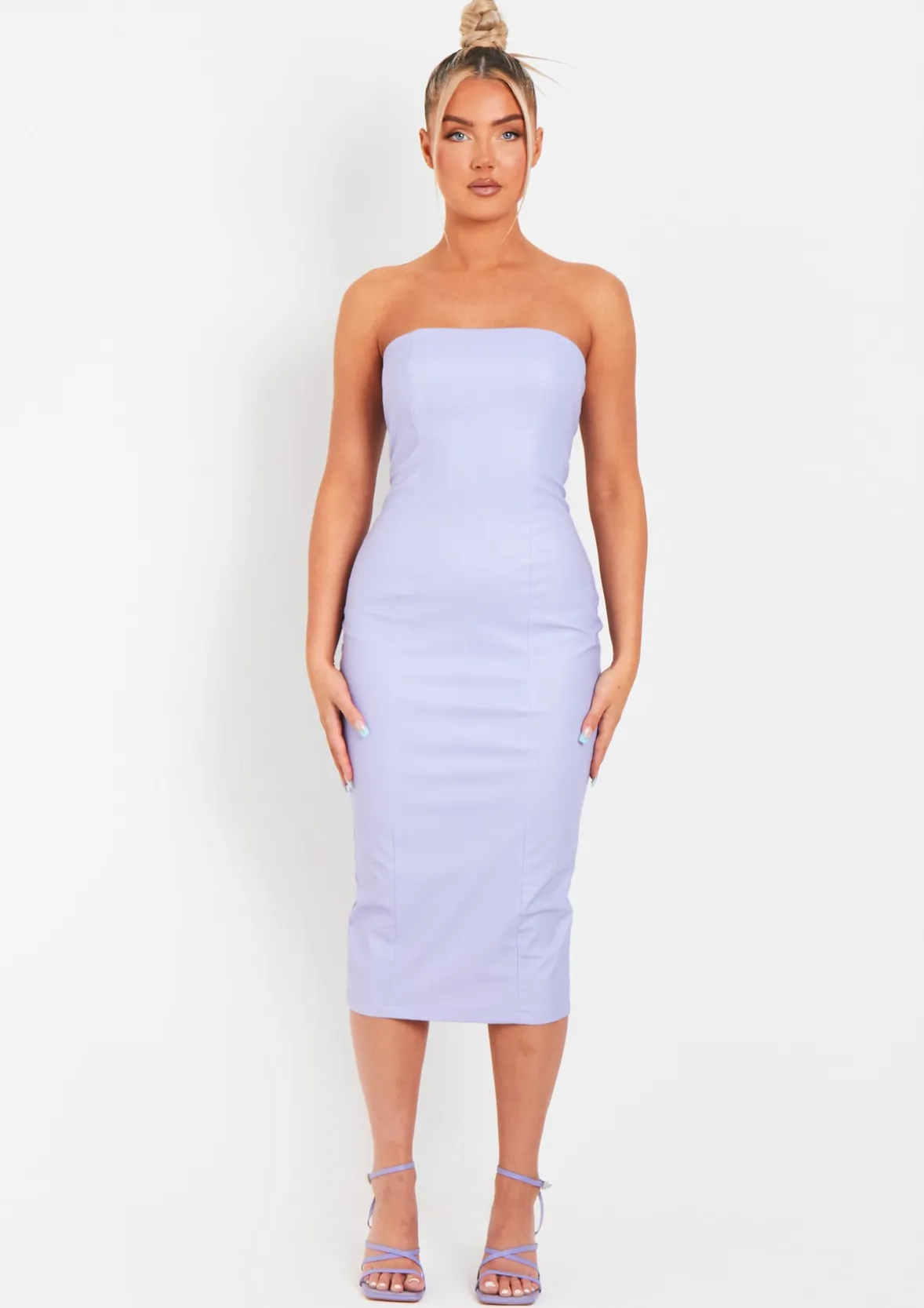 Elle Lilac PU Bandeau Midi Dress