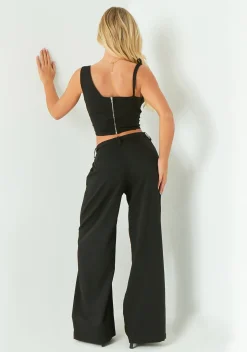 Ellen Black Asymmetric Cowl Neck Top
