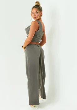 Ellen Grey Asymmetric Cowl Neck Top