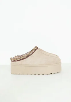 Emily Beige Platform Faux Fur Lined Slip On Boots