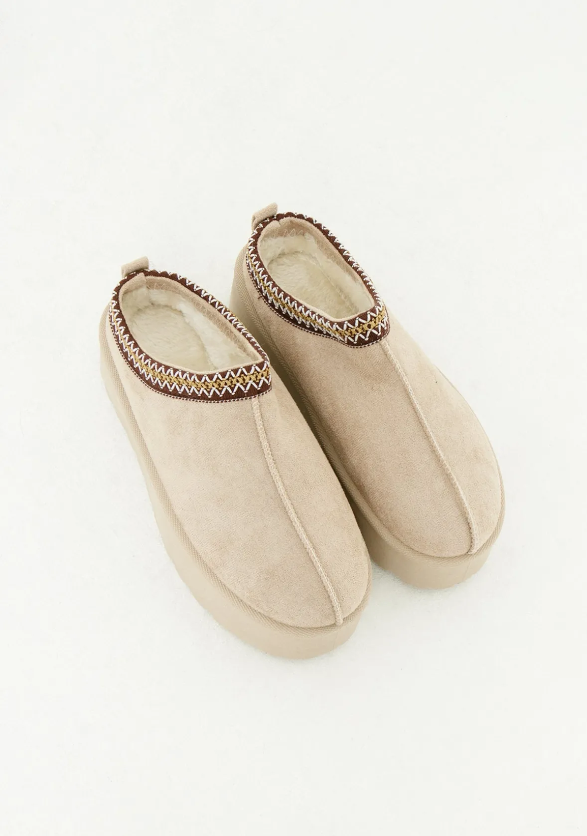 Emily Beige Platform Faux Fur Lined Slip On Boots