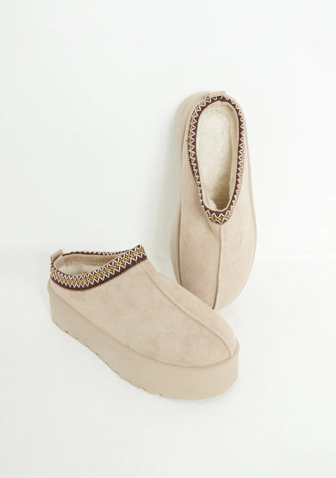 Emily Beige Platform Faux Fur Lined Slip On Boots