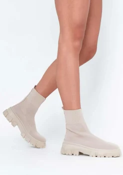 Emma Beige Sock Ankle Boots