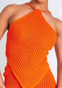 Emma Orange Tie Back Knitted Pointed Hem Crop Top