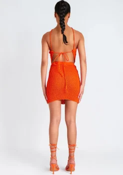 Emma Orange Tie Back Knitted Pointed Hem Crop Top