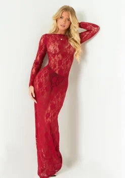 Erica Red Lace Open Back Maxi Dress