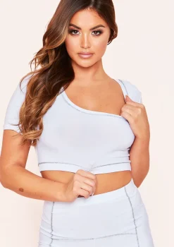 Erin White Contrast Stitch Soft Touch Crop T-Shirt