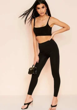 Evelyn Black Square Neck Extreme Crop Top