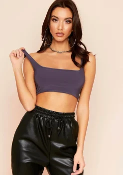 Evelyn Charcoal Square Neck Extreme Crop Top