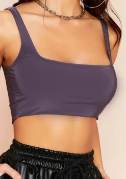 Evelyn Charcoal Square Neck Extreme Crop Top
